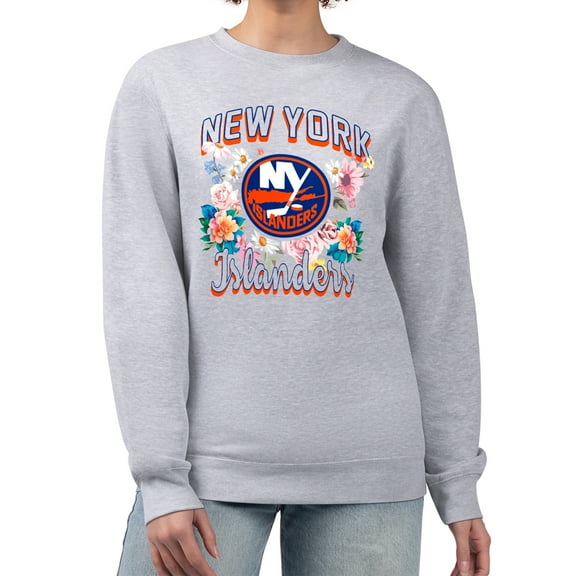 Women's G-III 4Her by Carl Banks Heather Gray New York Islanders Flower Logo Pullover Sweatshirt