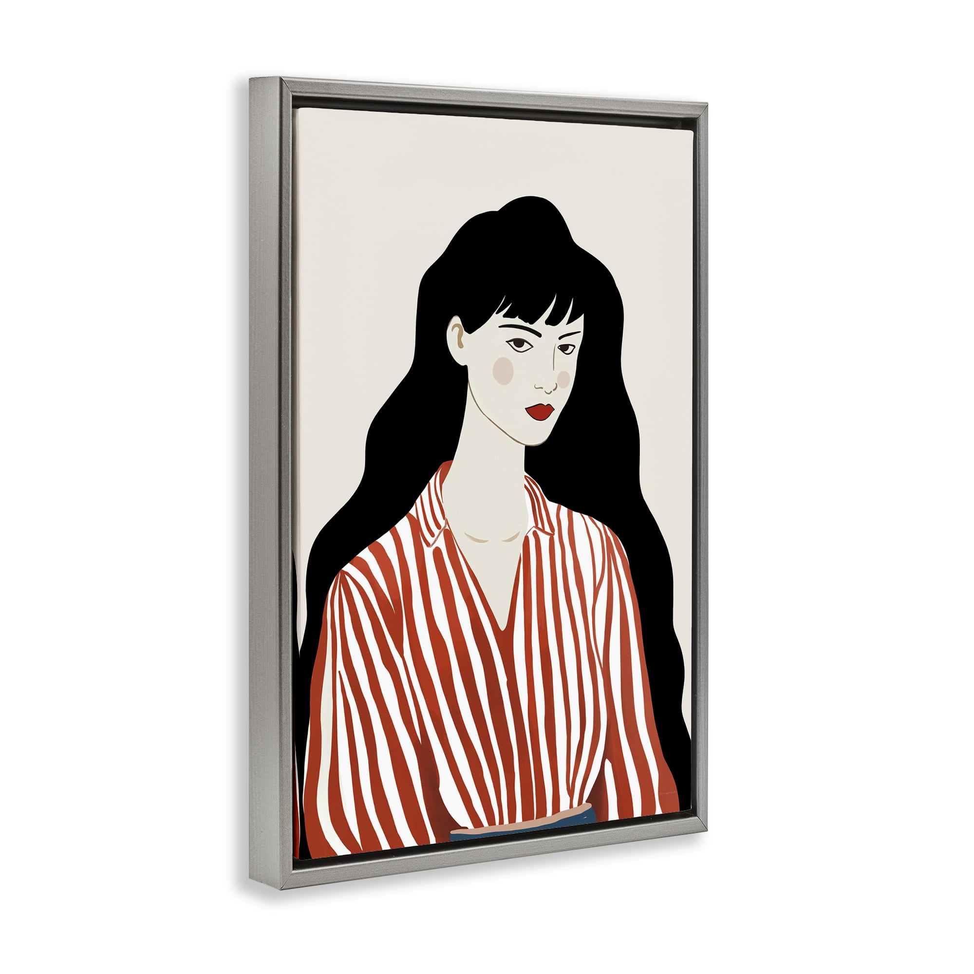 Stupell Industries Woman in Striped Blouse Gray Framed Floater Canvas Wall Art, design by Omar Escalante
