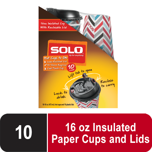 Solo Paper Hot Cups with Recloseable Lids, 16 oz, 10 Count Walmart