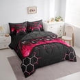 thumbnail image 3 of Manfei Neon Gamepad Bedding Twin Size,Modern Geometric Honeycomb Comforter Sets with Sheets,Red Black Bedding Sets Twin Size For Boys Kids,Super Cozy Bedroom Decor Reversible,7pcs, 3 of 7