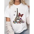 thumbnail image 1 of Camiseta estampada de cuello redondo, top vintage informal estampado para mujer, camisetas de ocio., 1 of 5