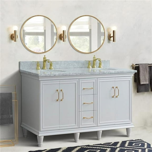 61 in. Double Oval Sink Vanity with Carrara Marble Top, White
