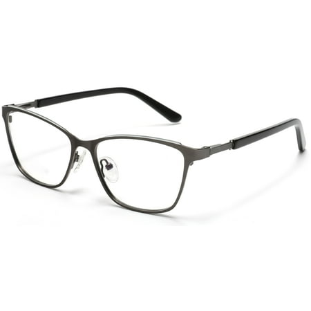 Tango Optics Browline Metal Eyeglasses Frame Luxe RX Stainless Steel Catherine Johnson Grey For Prescription Lens -