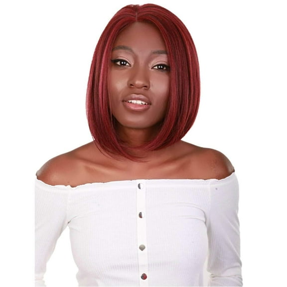 LUXLUXE Keda Straight 9.5 Inch Long 4X4 Hand-Tied Lace Front Wig, Heat Resistant Fiber, 20 Shades of Natural, Dip Dyed, & Blended Colors (#BX425 - Medium Red)