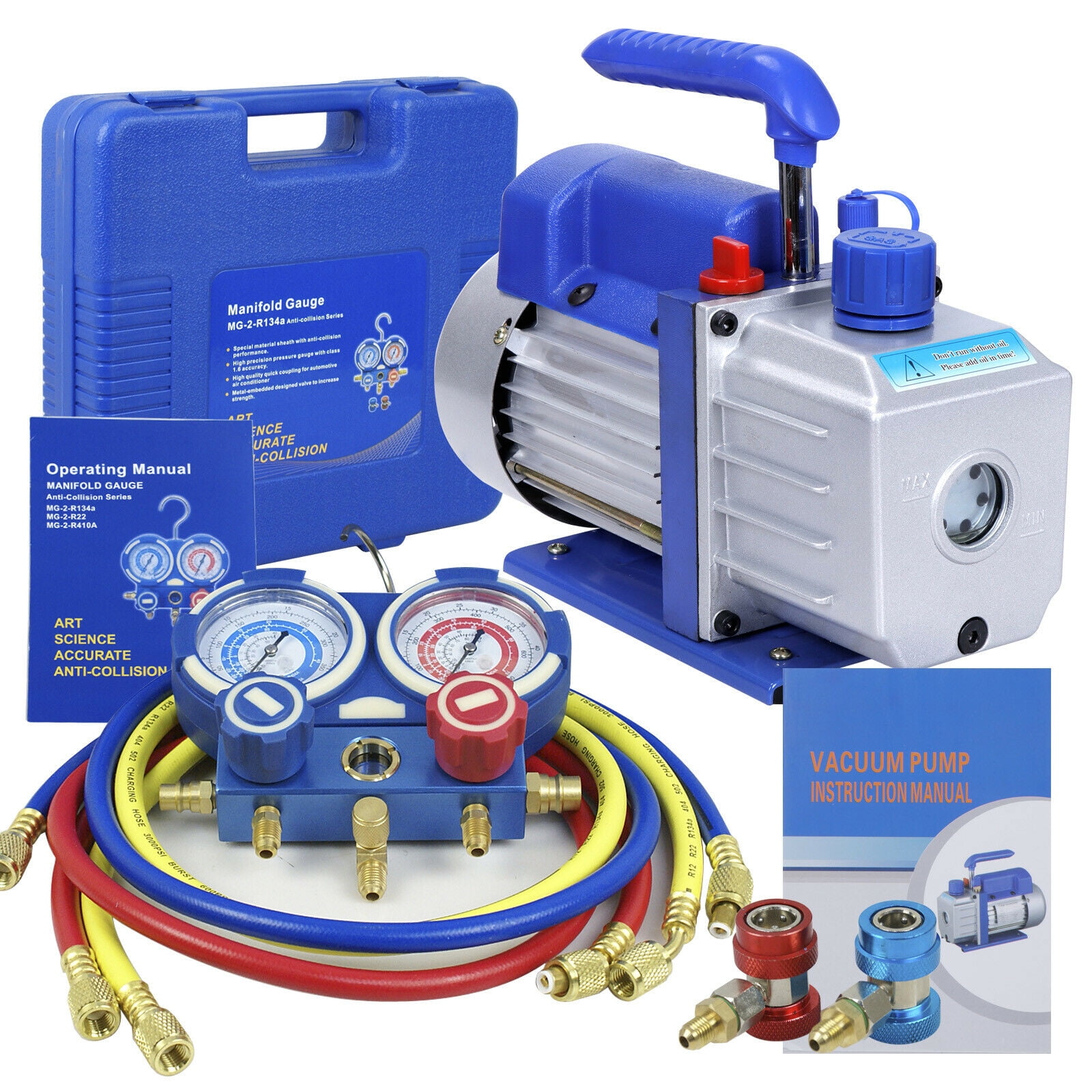 3CFM Air Vacuum Pump HVAC A/C Refrigeration Kit AC Manifold Gauge Set 