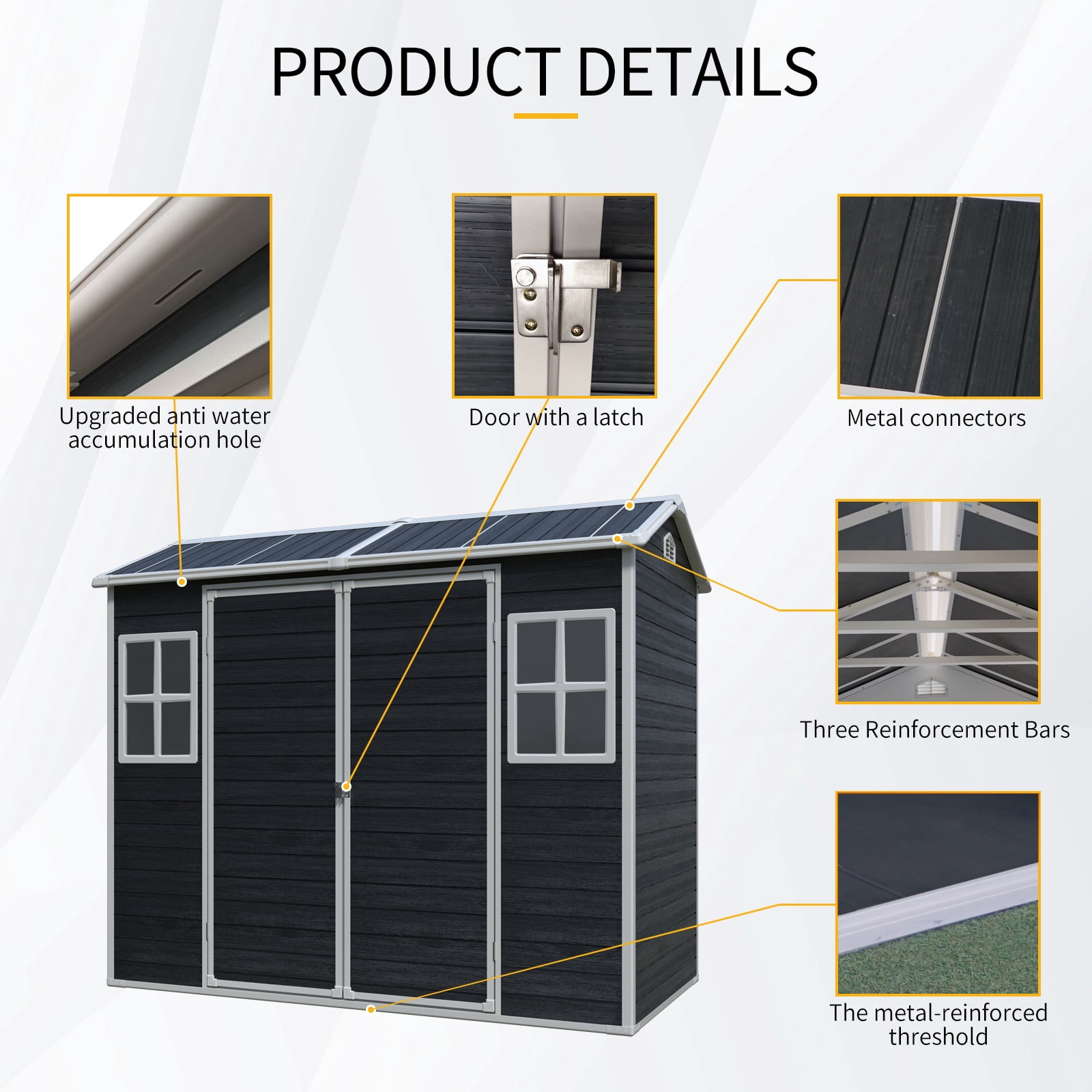 Alvantor 8 x 4 Ft Resin Storage Shed with Floor Outdoor Waterproof Garden Shed with Window and Lockable Door for Backyard, Garden, Patio Black