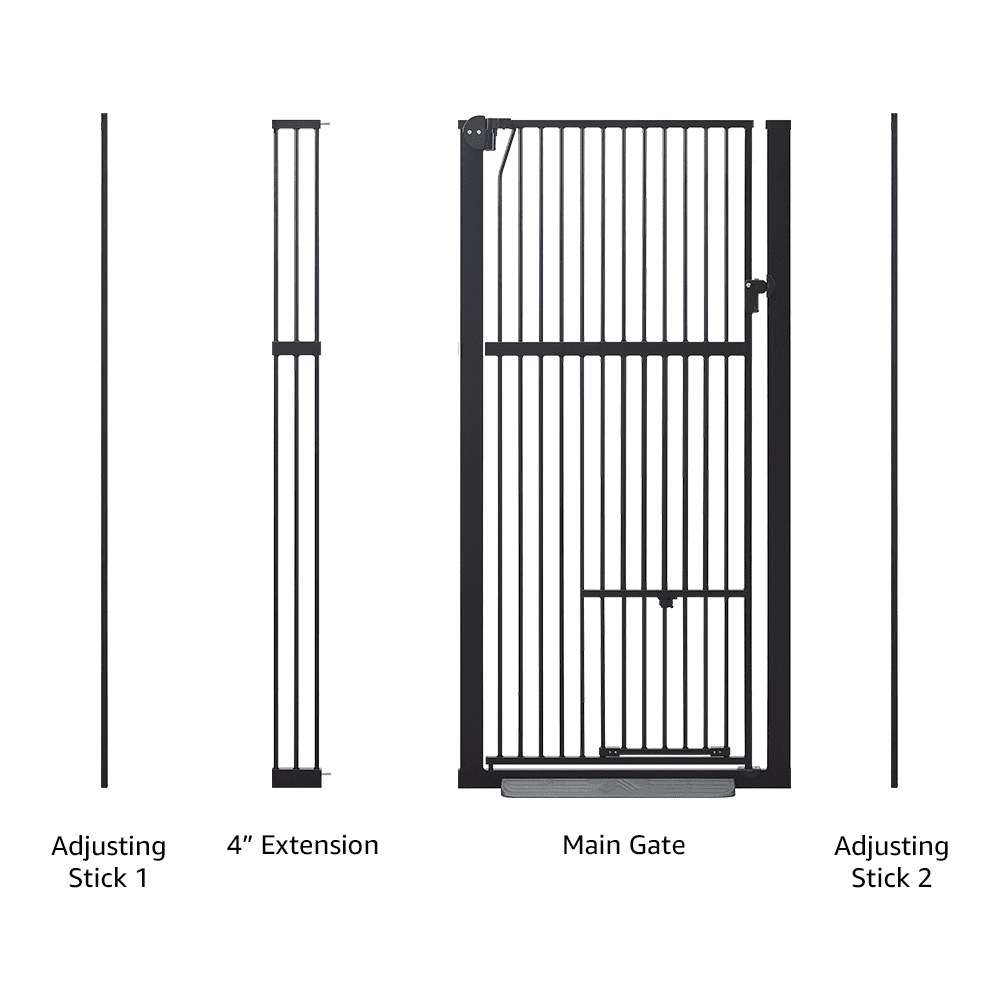 unipaws 56" Tall Baby Gate with Cat Door, 31-37" Wide Pressure Mounted Dog Gate for Stair Doorway, Walk Through Pet Gate, Black