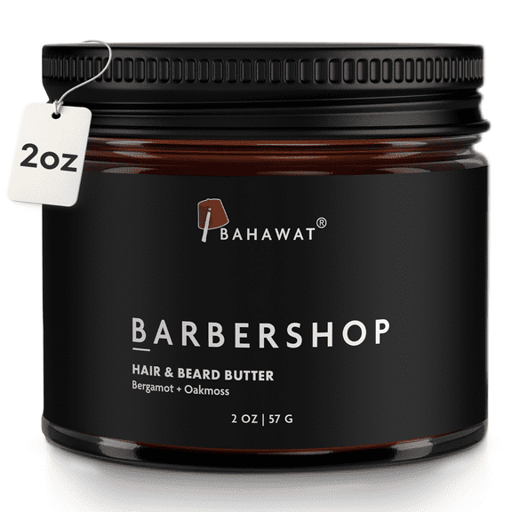 Bahawat Hair & Beard Butter, Natural & Organic Leave-in Conditioner - Barbershop, 2oz