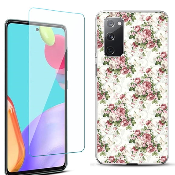 Slim-Fit Protective Phone Case for Samsung Galaxy S20 FE 5G Fan Edition, with Tempered Glass Screen Protector, by OneToughShield ® - Floral/Rose