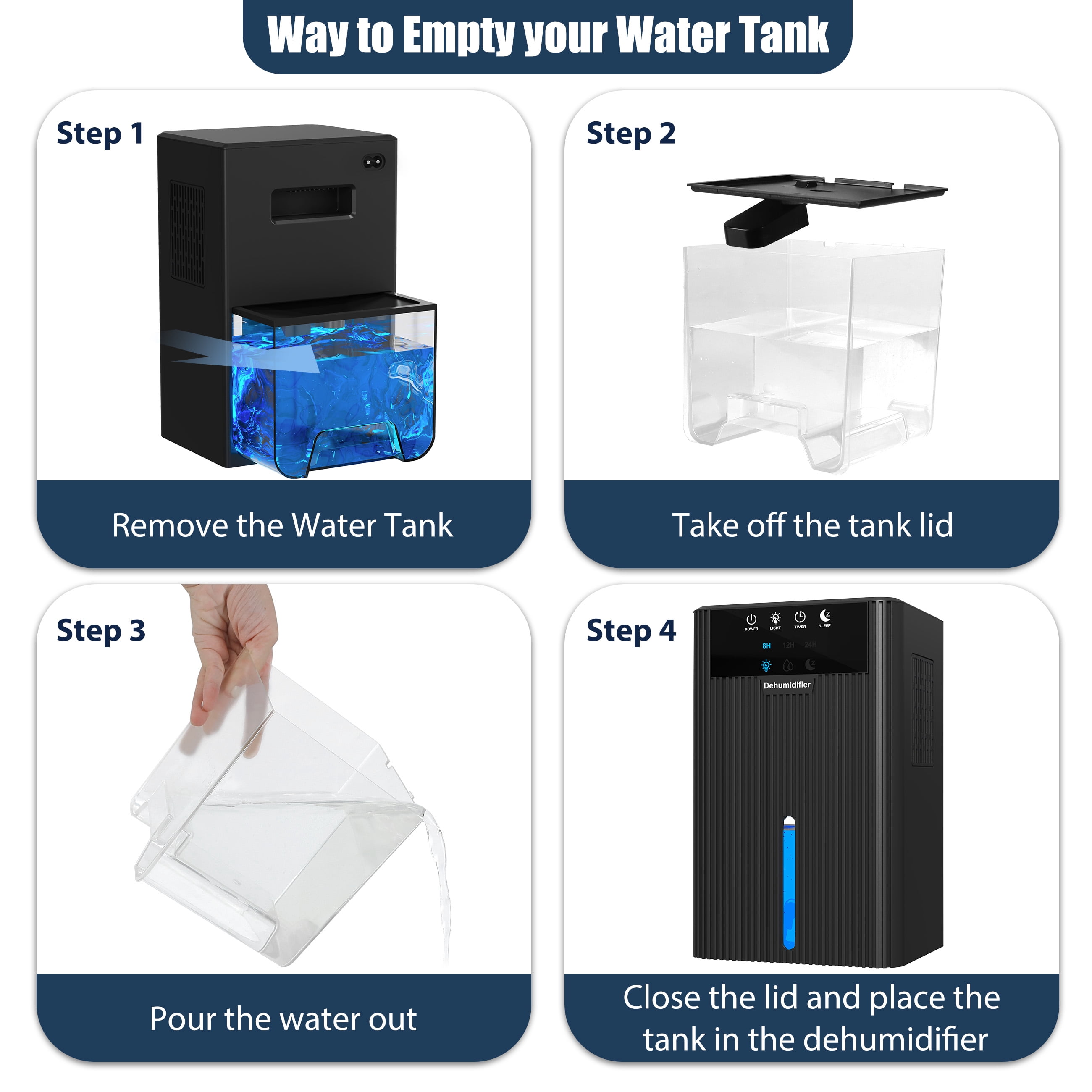 Cobectal Dehumidifier, 95oz Water Tank, 900 sq ft Coverage, Auto Shut-Off, 7-Color LED Light, Black