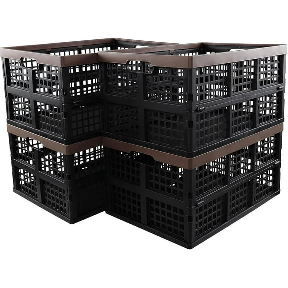 4-Pack 42 L Plastic Folding Storage Crate, Collapsible Storage Basket Crate