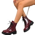 thumbnail image 5 of Willtoo Women Mid Calf Booties Faux Sequin Leather Non Slip Boot Lace Up Round Toe Platform Booties Motorcycle Slouchy Bootie, 5 of 6
