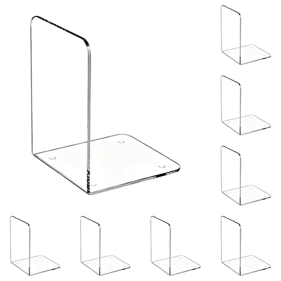 8PCS Square Clear Book Ends, Acrylic Bookends for Shelves, Non-Slip Bookend Decorative for Heavy Duty Book, Books Holder Stopper, Bookshelf Dividers Books Organizer for Office Home