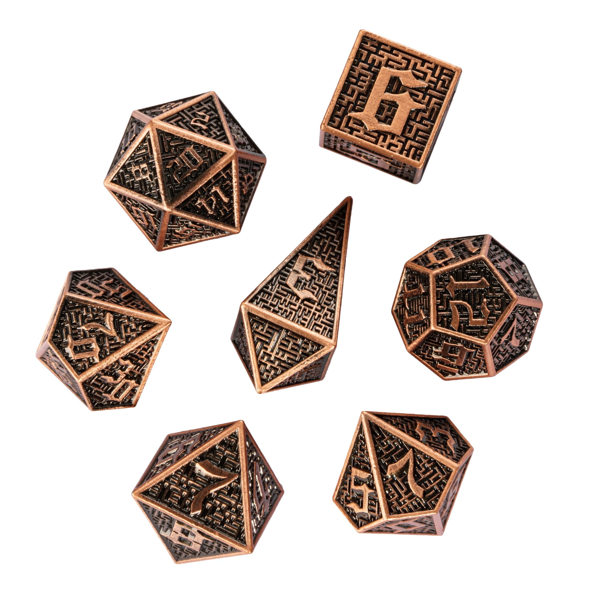 Cusdie 7-Die Metal DND Dice Set, Maze Design Metal Polyhedral D&D Dice Set for DND Dungeons and Dragons TTRPG Role Playing Games