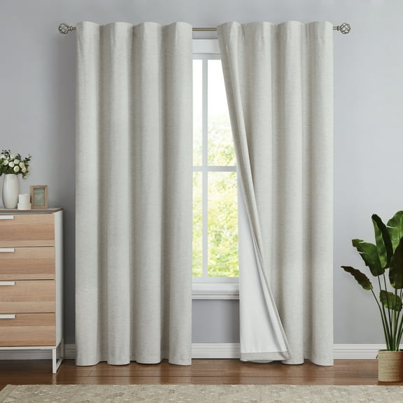 Flowpartex Natural Linen Full Blackout Energy Efficient Curtains for Bedroom Solid Thermal Insulated Window Panels Backtab Rod Pocket Drapes, 84"L×54"W 2 Pcs