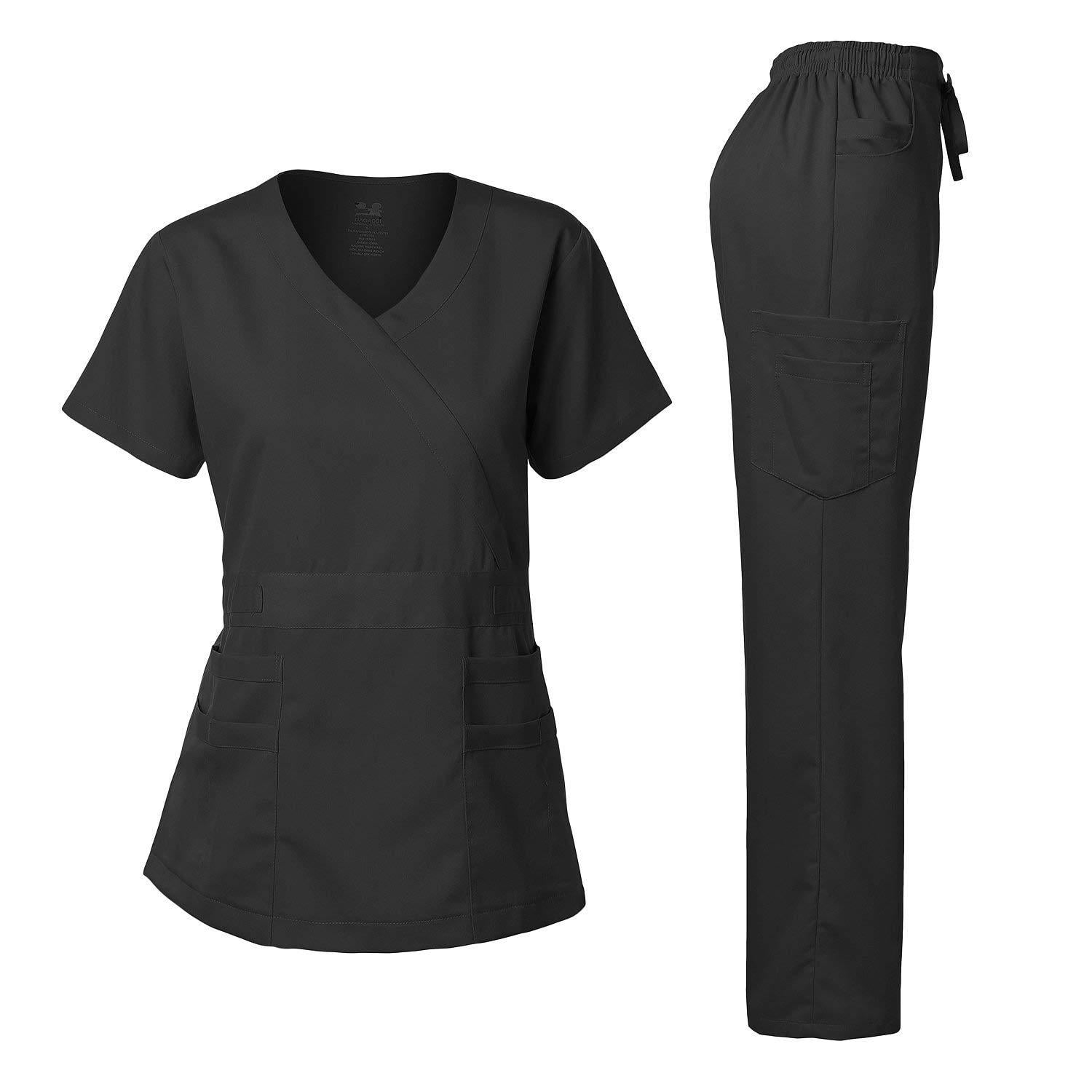 Dagacci Medical Uniform Womens Scrub Set Stretch And Soft Y Neck Top