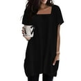 thumbnail image 2 of Long Tops for Women wear with Leggings Square Neck Short Sleeve Loose Fit Tunic Tee Shirt with Pockets (2XL, Black), 2 of 7