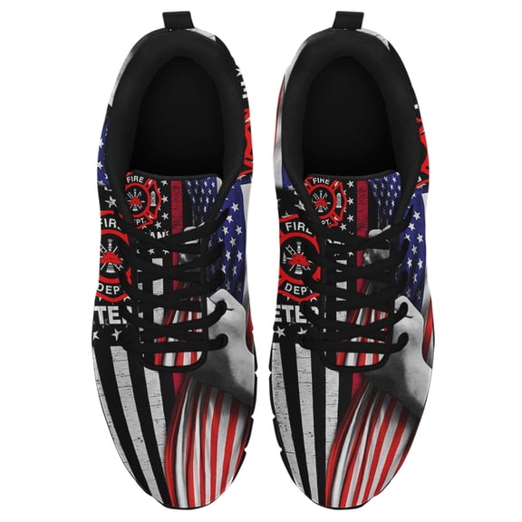 Firefighter Veteran American Flag Us Running Shoes Sneakers Mesh Black Size 3.5