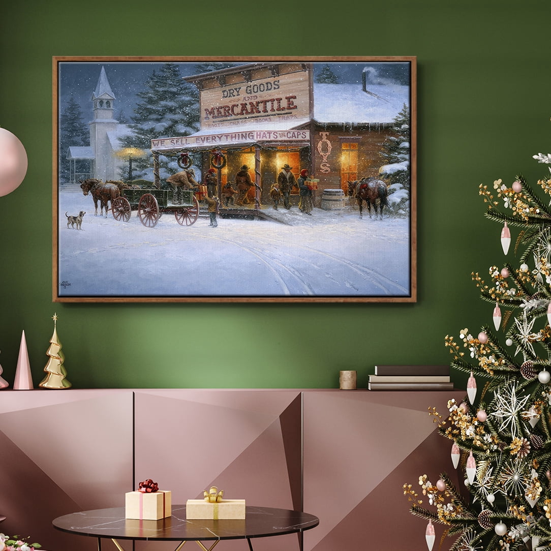 Christmas Wishes - Framed Gallery Wrapped Holiday Canvas - 25 x 37 - Rosewood Frame