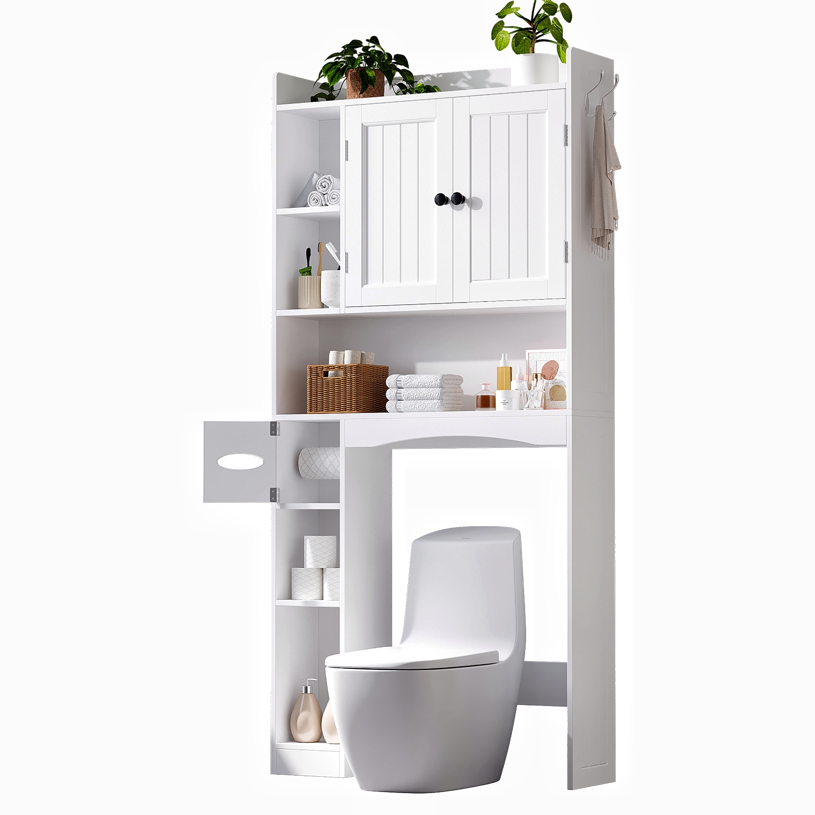 Over The Toilet Storage Cabinet, Asofer Bathroom Storage Organizer with Paper Holder & Adjustable Shelves for Bathroom ,Laundry, White