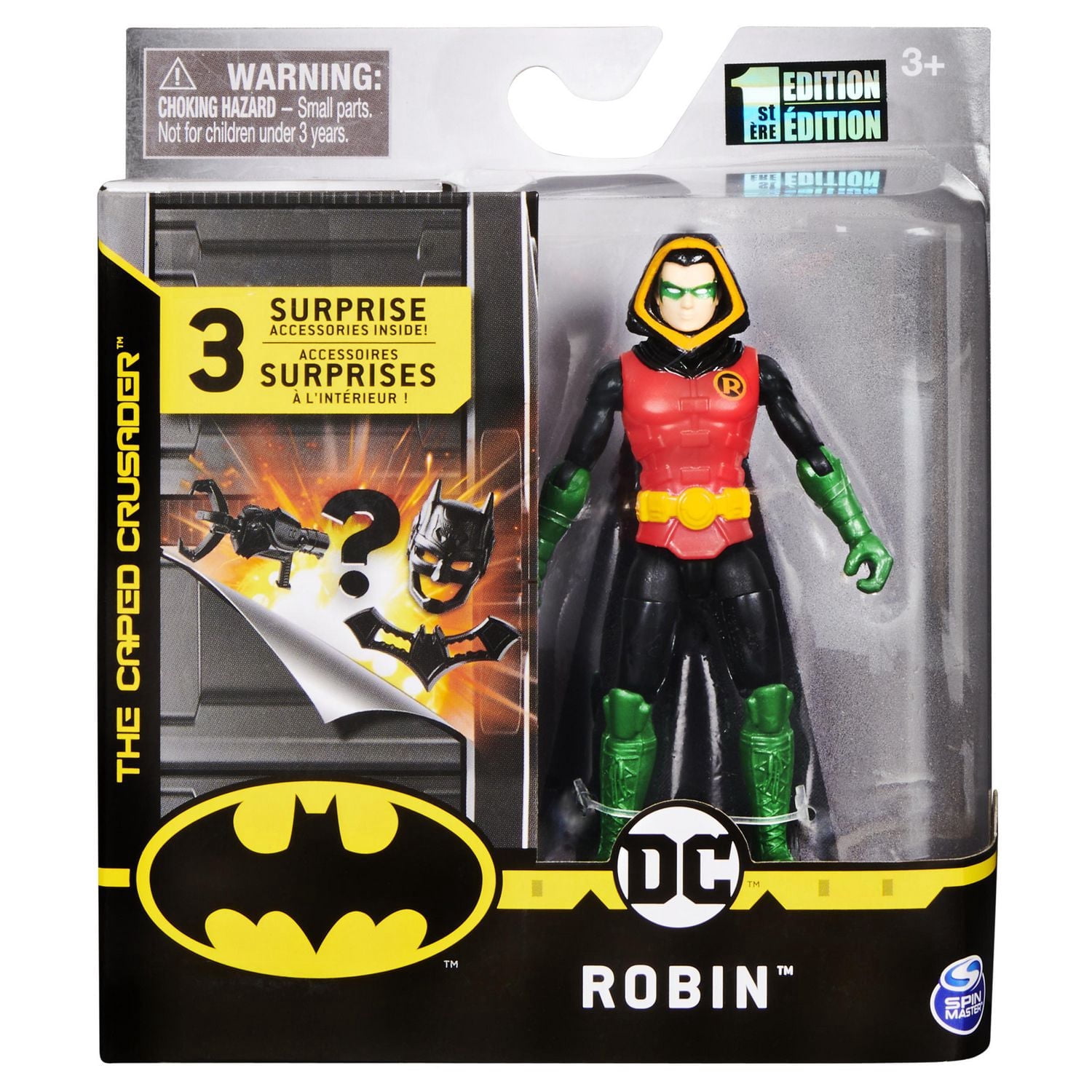 BATMAN, Figurine articulée ROBIN de 10 cm avec 3 accessoires mystère, Mission 1