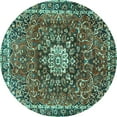 thumbnail image 1 of Ahgly Company Machine Washable Indoor Round Medallion Turquoise Blue Traditional Area Rugs, 4' Round, 1 of 4