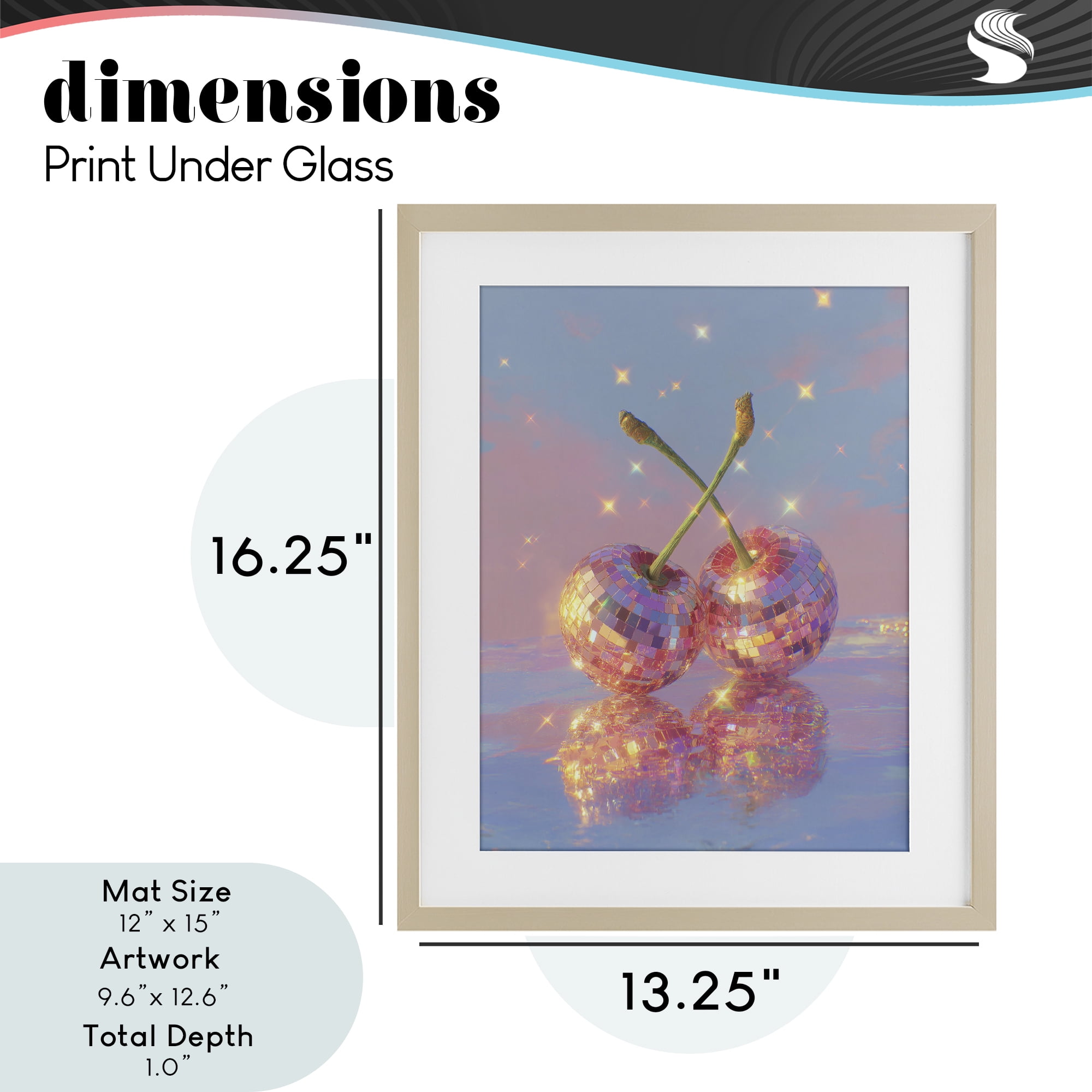 Disco Cherry Reflection Birch Framed Print Under Glass, design by Ziwei Li