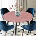 thumbnail image 3 of Peach Pink Round Fitted Tablecloth with Elastic Edge, Waterproof Table Cloth Table Cover for 55"-60" Tables, Farmhouse Burlap Solid Pink Modern Linen Texture Tablecloths for Dining Picnic Outdoor, 3 of 9
