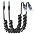 thumbnail image 1 of Cable Lightning en espiral KIYODA de 1 m para coche, paquete de 2 unidades, color negro, 1 of 6