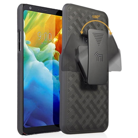 Case with Clip for LG Stylo 5, Nakedcellphone [Black Tread] Kickstand Cover with [Rotating/Ratchet] Belt Hip Holster Combo for LG Stylo 5, Stylus-5