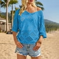 thumbnail image 2 of Hkoxplj Women's Crochet Top with V Neck Summer Crochet Long Sleeve Tops Cover Cruise Outfit Fall Fashion Blouses, 2 of 5