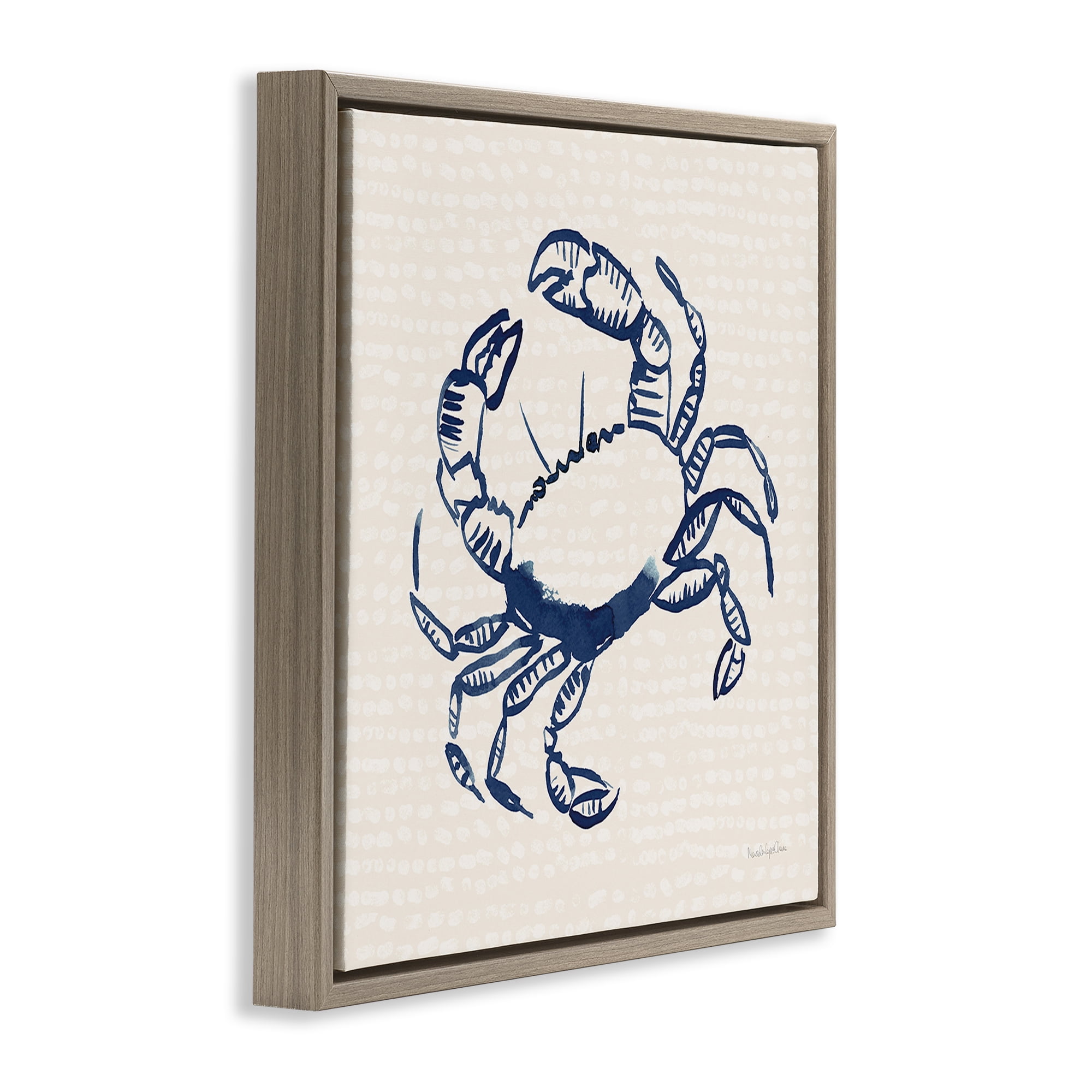 Stupell Industries Aquatic Crab on Beige Animals & Insects Painting Brown Floater Framed Canvas Art Print Wall Art, 25 x 25