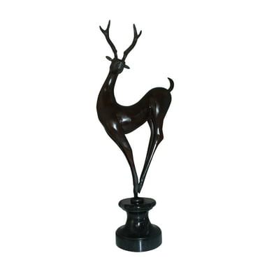 Deer standing Bronze Statue -  Size: 12"L x 7"W x 30"H.