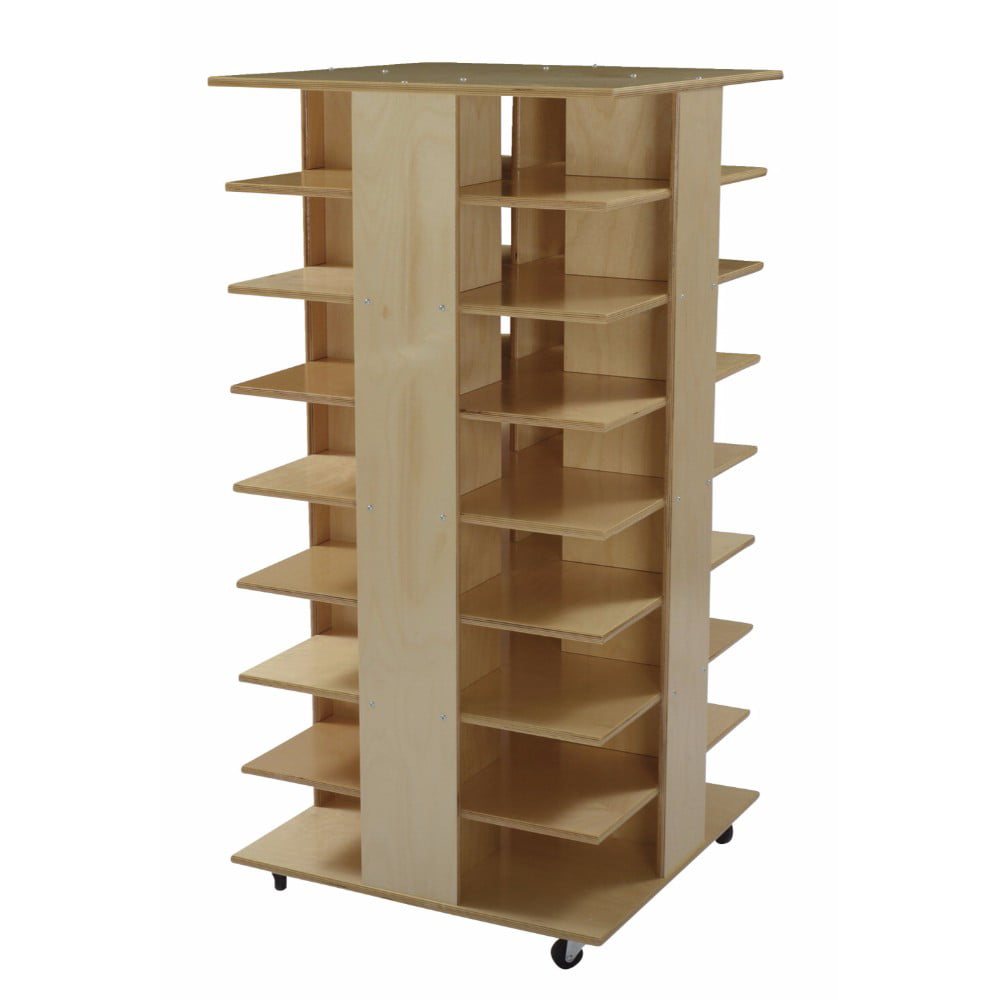 32 Trays Bird in Hand 1291231 Mobile Cubby Tower Natural Wood Tone All-Birch Veneer Panel 53-1/8 x 26-3/4 x 26-3/4