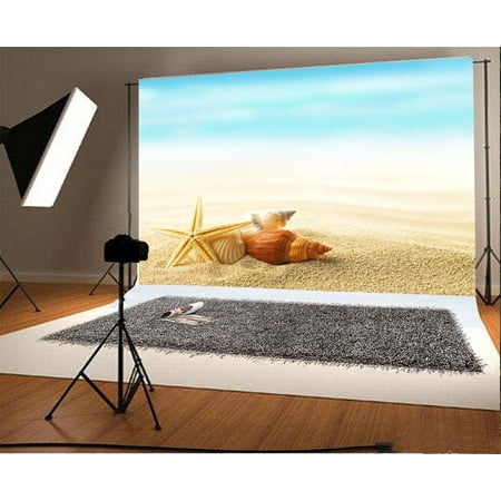 Image of MOHome Tropical Beach Backdrop 7x5ft Photography Background Seaside Holiday Sanbeach Seashell Starfish Nature Landscape Children Baby Kids Photos Video Studio Props