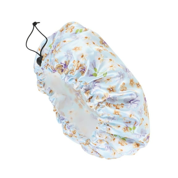 Unique Bargains 1 Pc Women Flowers Bath Cap for Bathroom Business Travel Blue White Orange