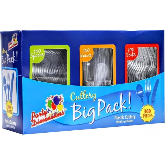 300 Count Plastic Cutlery Combo Box, Disposable Clear Plastic Silverware Utensils Set, 100 Forks, 100 spoons, 100 knives