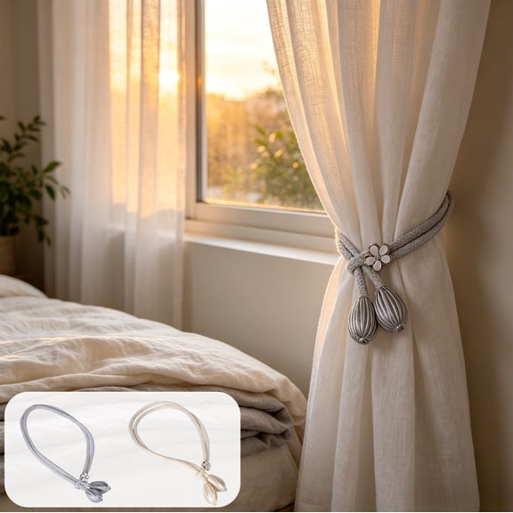 XiYing 2 Pack Adjustable Window Curtain Tiebacks | Cotton Rope Drape Holdbacks | Door Curtain Holder for Living Room Bedroom Kitchen | Linen Fabric Tie Backs for Home Window Decoration