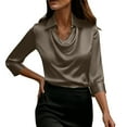 thumbnail image 6 of Ashirexll Womens Casual Tops, Solid Color Elegant Blouse with A Ruffled Collar and 3/4 Sleeve, 6 of 7