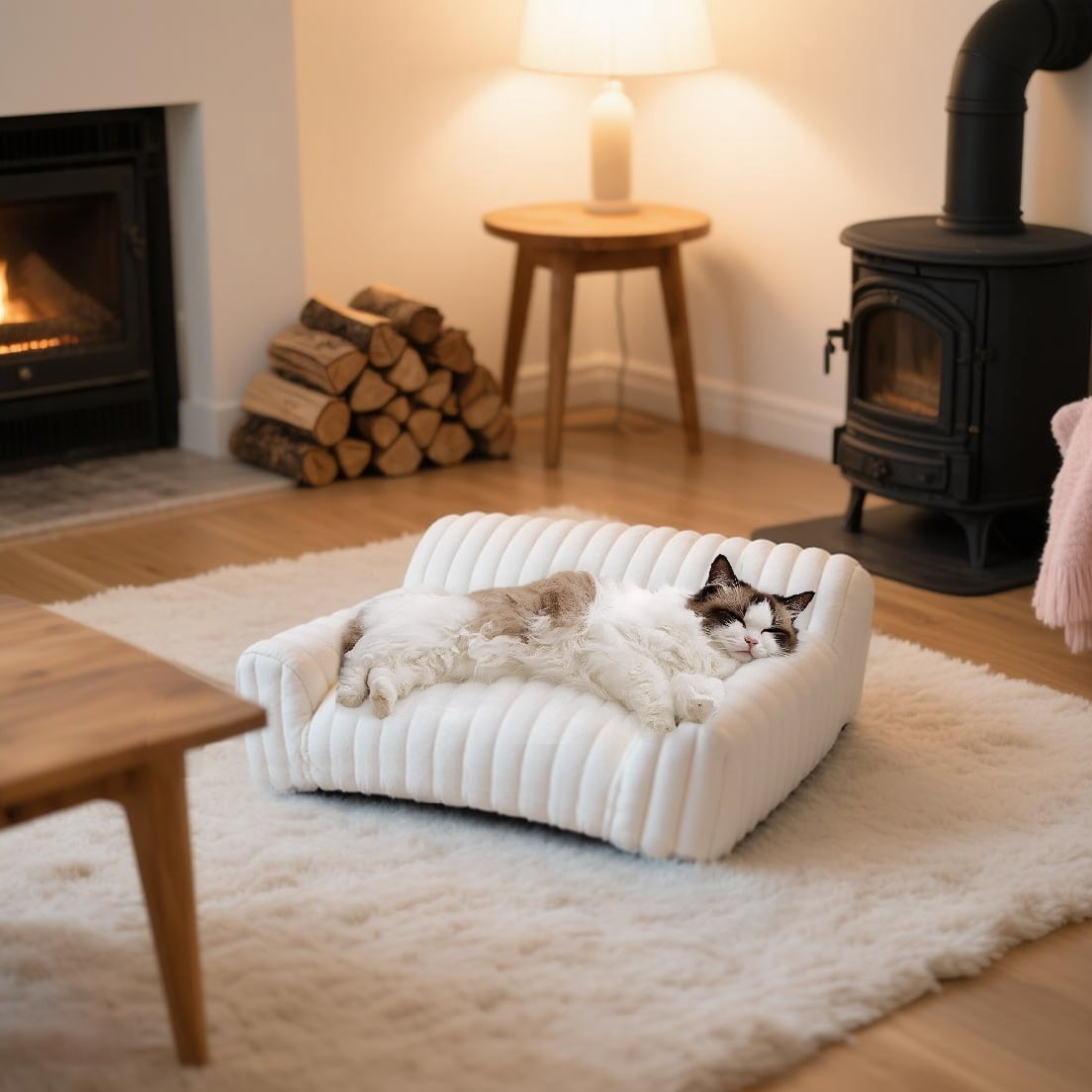 WATANIYA Sofa Couch Bed with Washable Cushion for Cosy Soft Small Dog and Cat,Cream White