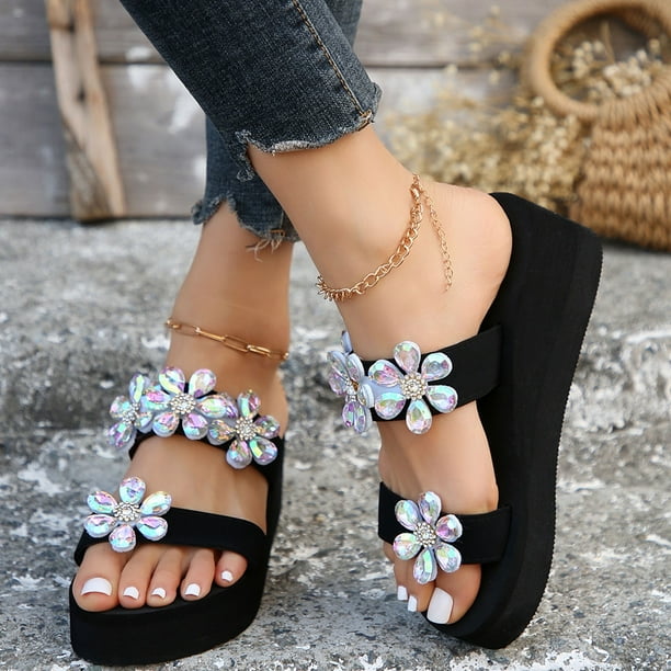 Women s Slipper Female Slipper Adult Womens Shoes Memory Foam Womens Slippers Closed Back Women s Summer Fashion Clip Toe Slope Heel Flip Flops An Slides for Women Black 7 Walmart