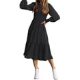 thumbnail image 4 of Gureui Women's Flowy Pleated Midi Dress, Long Sleeve Crew Neck Solid Shirred Bust Buttons Slim Fit Party Beach Elegant A-line Dress Streetwear, 4 of 7