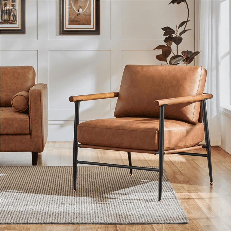 Renwick Mid Century Modern Upholstered Accent Chair for Living Room Retro Brown