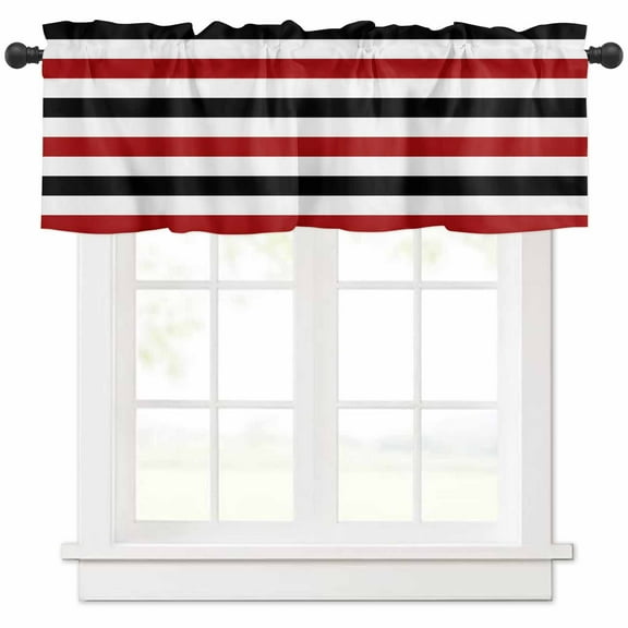 Rod Pocket Window Valances Farmhouse Red and Black Stripes Short Kitchen Curtains Abstract Striped Window Treatment Drapes for Bedroom Bathroom Living Room 54x18In,1 Panel