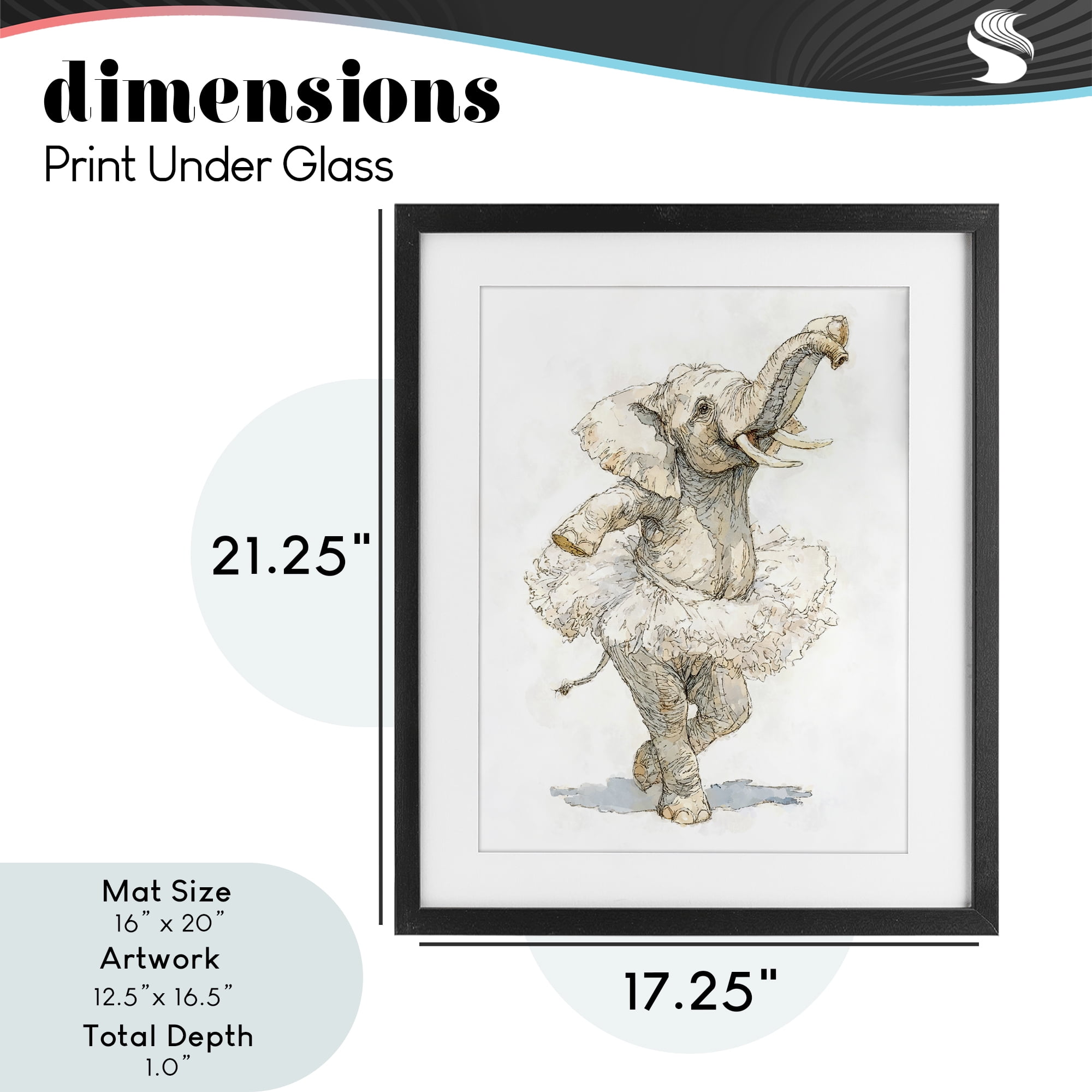 Ballet Elephant Tutu Black Framed Print Under Glass, design by Ziwei Li
