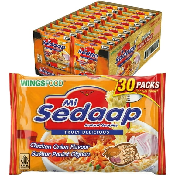 Mi Sedaap Instant Noodles, Chicken Onion Flavor - Halal Ramen, Fried Noodles, 2.57 oz (Pack of 30) – Instant Stir Fry Noodle, Curry, Mi Goreng, Indonesian Grocery