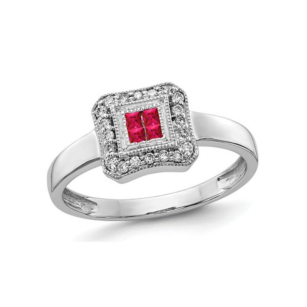 Gem And Harmony 1/6 Carat (Ctw) Princess Cut Natural Ruby Ring in 14K