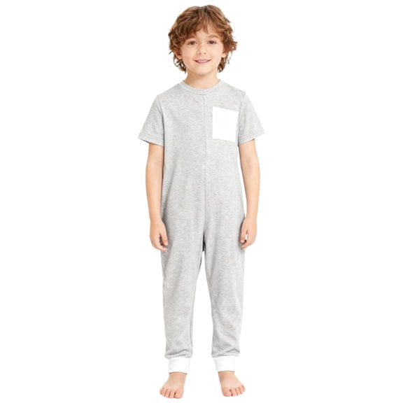 Oyolan Adaptive Clothing for Special Needs Kids Boys Short Sleeve Full Body Romper Anti-strip Back Zip Jumpsuit Grey 14