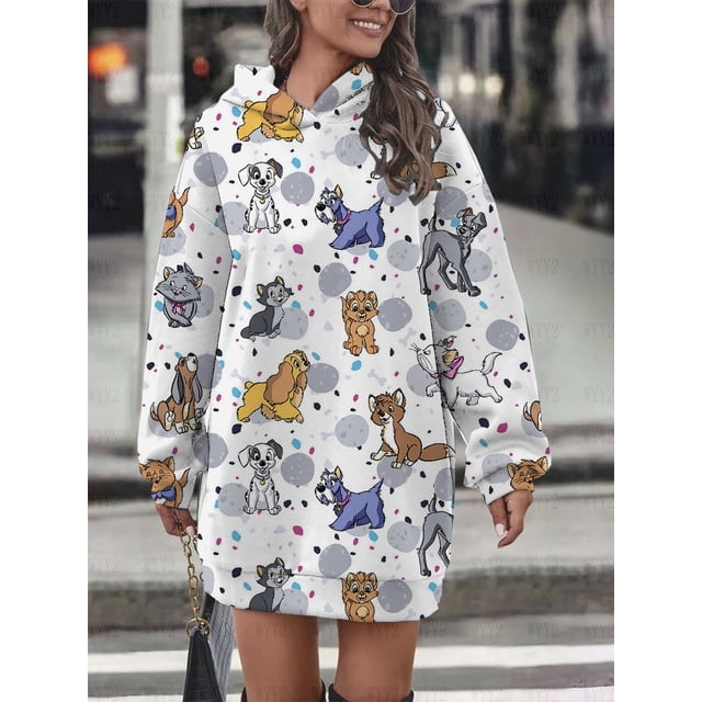 Nouvelle Robe Pull à Capuche pour Femmes Disney Marie Imprimé Chat Robe à Manches Longues Mode Style Urbain Vêtements d'Hiver