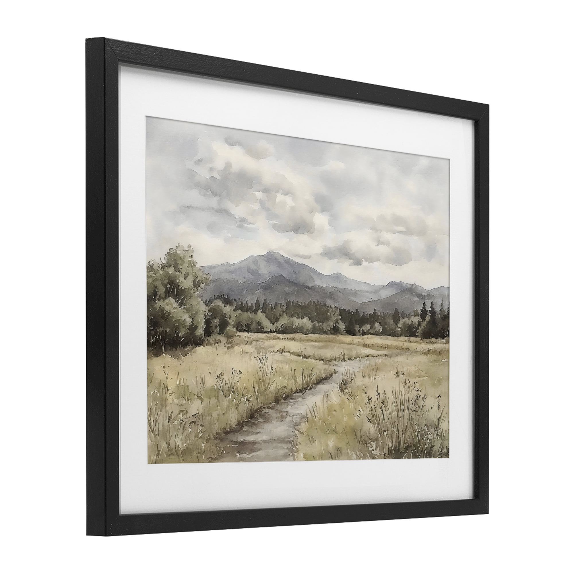 Stupell Industries Muted Pathway to Mountains Black Framed Print Under Glass, design by Riley B